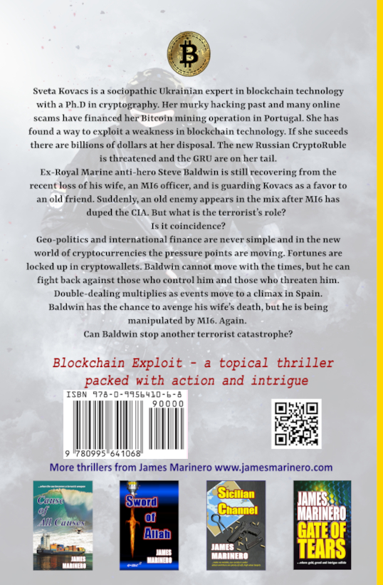 Rear cover image of Bitcoin cryptocurrency blockchain thriller novel